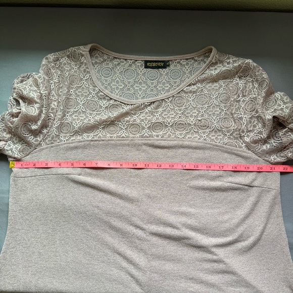 Reborn shirt women XL short ruffle sleeve mesh lace top blouse pink - Picture 7 of 9